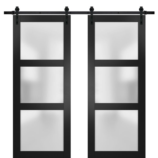 Sartodoors Double Barn Interior Door, 64" x 80", Black LUCIA2552DB-BLK-64
